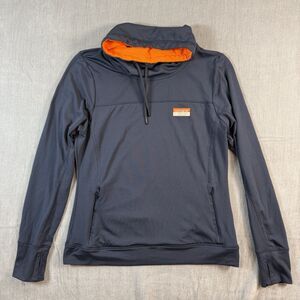 VS PINK Ultimate Cowl Neck Pullover Large Navy Orange Thumbholes Athleisure